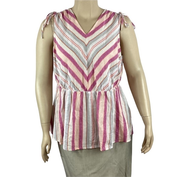 Lane Bryant Striped Tie Shoulder Top Size 18/20 Multicolor Linen Blend - Picture 1 of 7